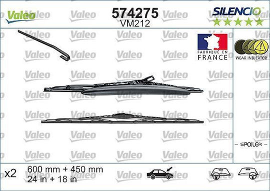 Lamele Ștergătoare Auto Valeo Silencio Frontale Spoiler 2buc 600/450mm Iveco Zilnic Iv Mercedes E W213 Citroen C2 C3 Peugeot 1007 Renault Maestru II