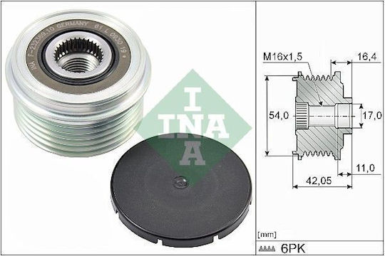 Freilauf-System Generator Land Rover Discovery Sport Range Rover Evoque 2.2d 06.11 Innendurchmesser 17,0 Mm Außendurchmesser 54,0 Mm Breite 42,05 Mm 6 Splines