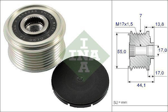 Ina Freewheel System Generator for Subaru Forester Impreza Legacy Outback XV 2.0d 17.0 mm Diameter 55.0 mm Outer Width 44.1 mm Width 7 Splines
