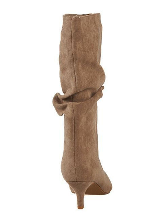 Wildleder Damenstiefel mit mittlerem Absatz Beige