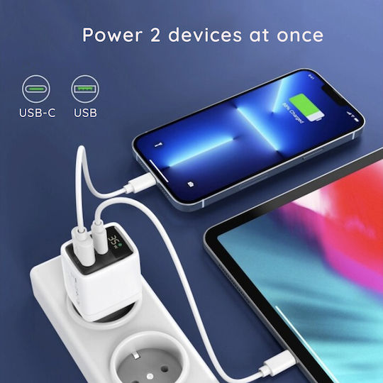 Techsuit Charger Without Cable GaN with USB-A Port and USB-C Port 35W Blacks (CH3)