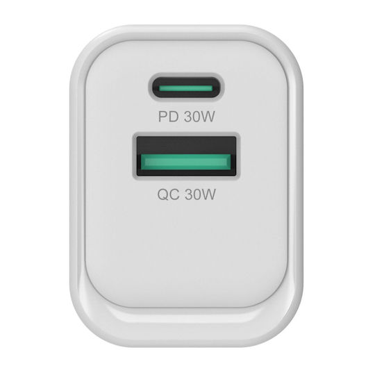 Conceptronic Charger Without Cable GaN with USB-A Port and USB-C Port 33W Power Delivery / Quick Charge 3.0 Whites (ALTHEA19W33)