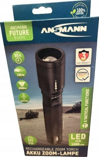 Ansmann Rechargeable Flashlight LED IPX4 with Maximum Brightness 400lm Future T400FR Black