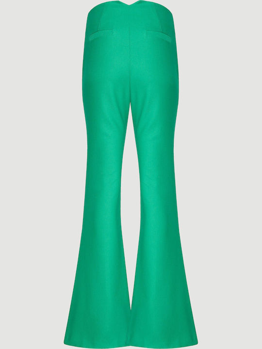Women's High-waisted Fabric Trousers Flared Green