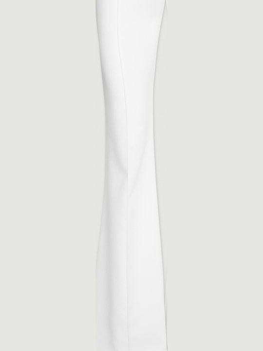 Damen Hoch tailliert Stoff Hose Schlag Weiß