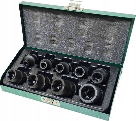 Honiton Pneumatic Torx Sockets with Frame Host 1/2 Inch Set 9 Pieces
