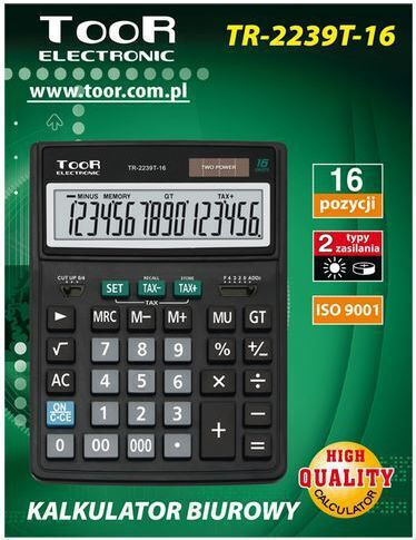 TooR Toor TR-2239T Taschenrechner Buchhaltung 16 Ziffern in Schwarz Farbe 1Stück