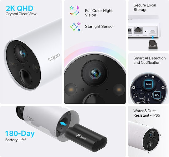 TP-LINK Surveillance System Tapo 1 Cameras Wireless Cameras IP 4MP with Control Hub v1.2