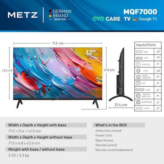 Metz Smart Television 32" HD Ready QLED 32MQF7000Z HDR (2025)