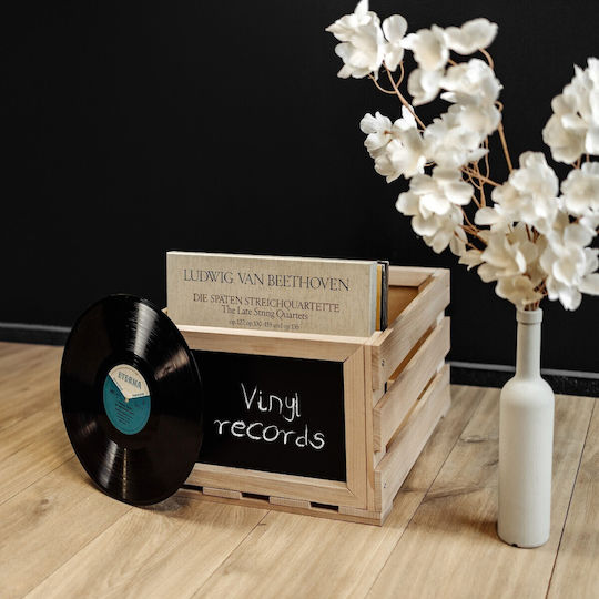 Creative Deco Holzkiste Schallplatten Tafel 46x36x25cm + 1cm