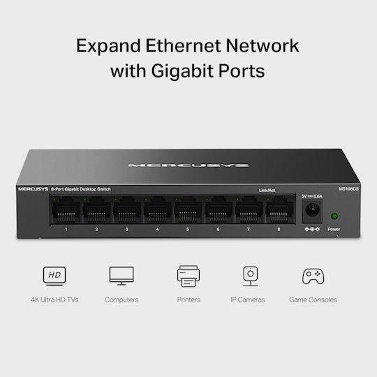 Mercusys MS108GS-M2 Unverwaltet L2 Switch mit 8 Ports Gigabit (1Gbps) Ethernet