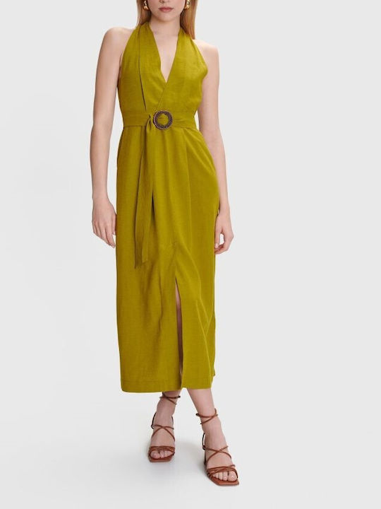 Summer Midi Sleeveless Wrap Green Dress