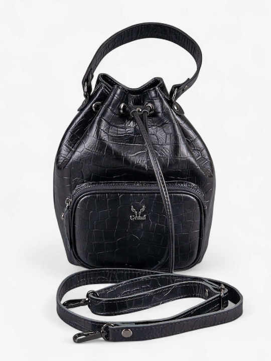 Leder Damenbeutel Schultertasche Schwarz