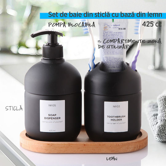 Set Accesorii Pentru Baie Din Sticlă Neagră 3 Buc