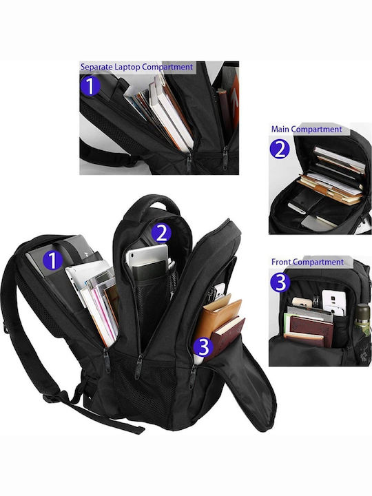 Matein Αδιάβροχη Τσάντα Πλάτης για Laptop με Θύρα USB σε Μαύρο χρώμα 1007-33lt-Black
