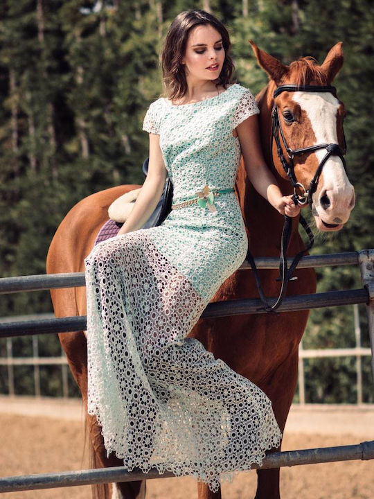 Summer Maxi Dress for Wedding - Christening Open Back with Lace Mint