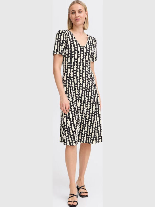 Sommer Midi Damenkleid Schwarz-Weiß