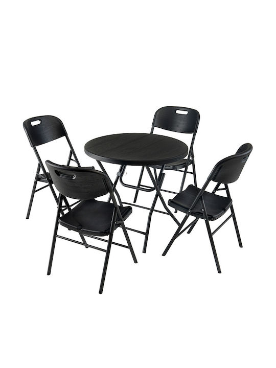 Auxiliary Outdoor Foldable Plastic Table Black 80x74xcm