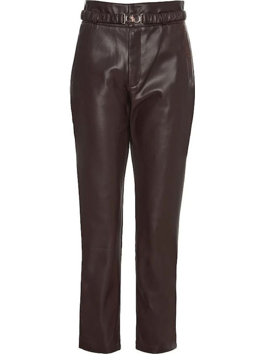 Damen Hoch tailliert Stoff Hose Burgundy