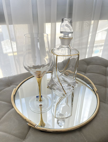Wedding Tray Crystal / Inox with Mirror Gold 1pcs