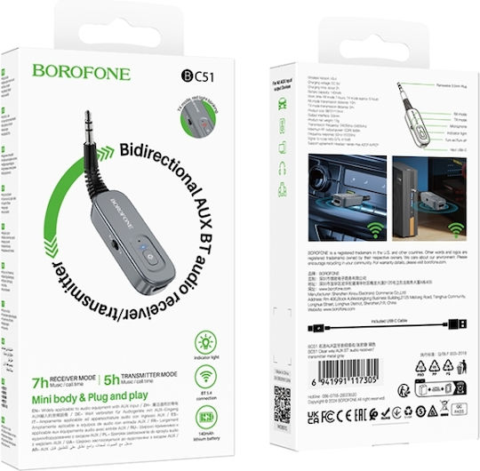 Bluetooth Audio Receiver Transmitter Borofone Bc51 Clear Way Aux Black