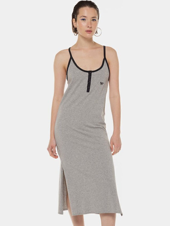 Summer Midi Slip Dress with Tearing Gray