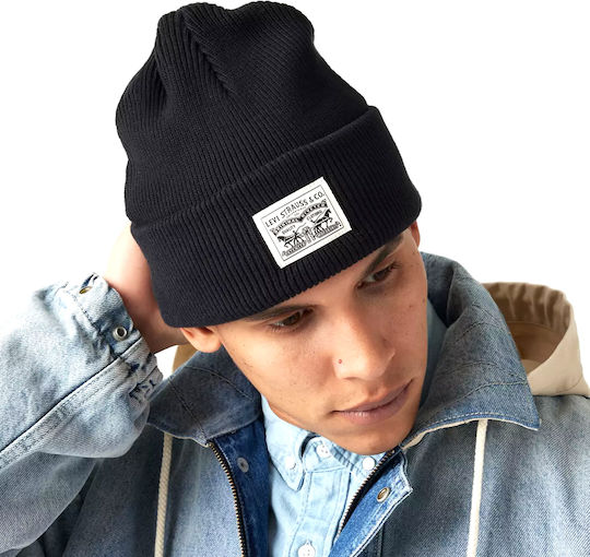 Beanie Ανδρικός Σκούφος με Rib Πλέξη σε Μαύρο χρώμα