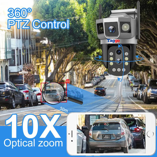 Taggo Camere de Supraveghere WiFi Cu 3 Lentile 6K 12MP Zoom Optic 10x Notificări Control prin Aplicație Urmărire Automată