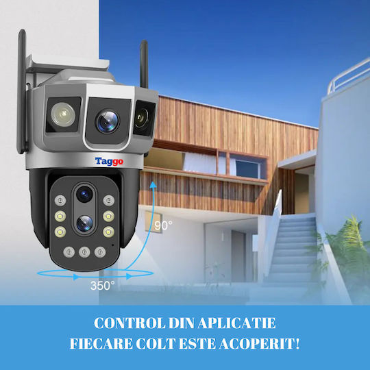 Taggo Camere de Supraveghere WiFi Cu 3 Lentile 6K 12MP Zoom Optic 10x Notificări Control prin Aplicație Urmărire Automată