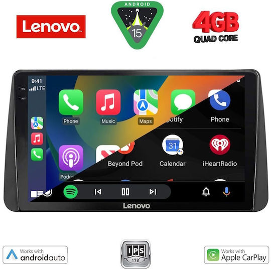 Lenovo Car Audio System for Fiat Tipo 2018-2023 (Bluetooth/USB/AUX/WiFi/GPS/Apple-Carplay/Android-Auto) with Touch Screen 9"