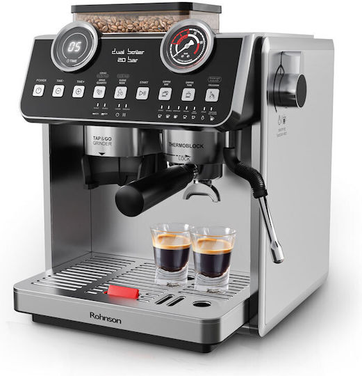 Rohnson Automatic Espresso Machine 2800W Pressure 20bar with Grinder Silver R-98200