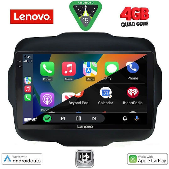 Lenovo Car Audio System for Jeep Renegade 2014 (Bluetooth/USB/AUX/WiFi/GPS/Apple-Carplay/Android-Auto) with Touch Screen 9"