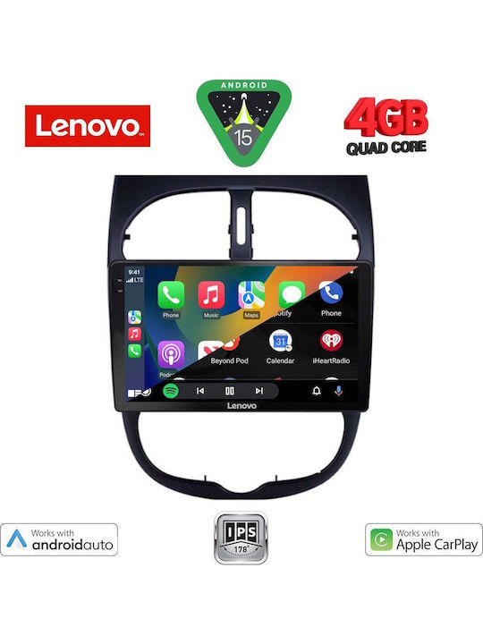 Lenovo Car Audio System for Peugeot 206 1998-2006 (Bluetooth/USB/AUX/WiFi/GPS/Apple-Carplay/Android-Auto) with Touch Screen 9"