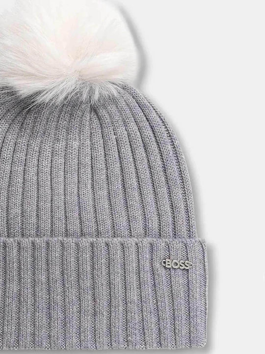 Pom Pom Beanie Beanie Knitted in Gray color