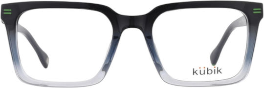Kubik Kk1104 C2 Men's Acetate Prescription Eyeglass Frames Square Black-Blue-Transparent