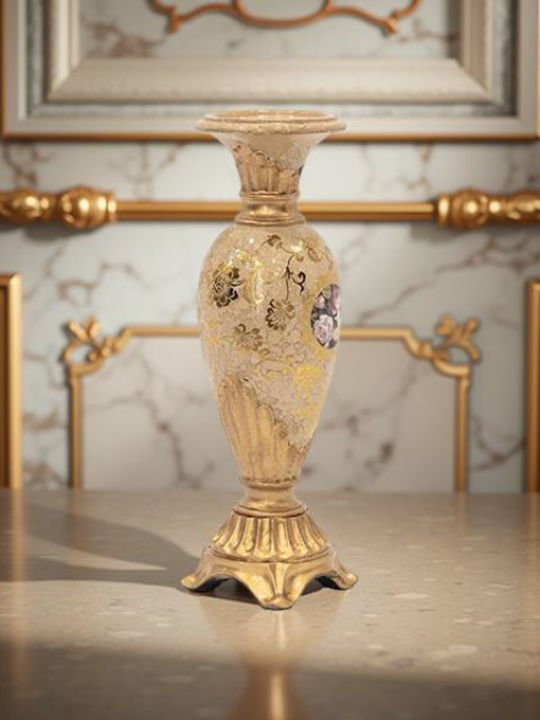 Candle Holder Polyresin in Beige Color 11x11x34cm 1pcs
