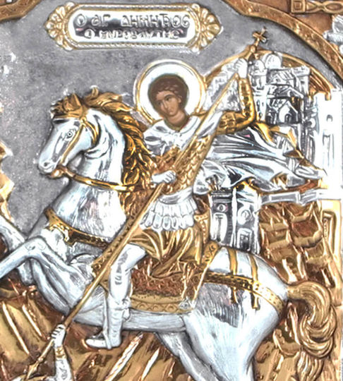 Heiliger Demetrios Silberne Ikone 25x20cm mit Goldauflage