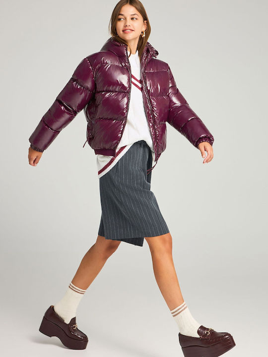 Women's Puffer Jacket for Winter with Hood Burgundy