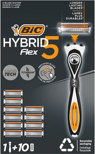 BIC Hybrid 5 Ξυραφάκι με Ανταλλακτικές Κεφαλές Λεπίδων Λιπαντική Ταινία 10τμχ