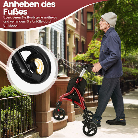 Costway Pliabil Rollator Aluminiu Roșuς