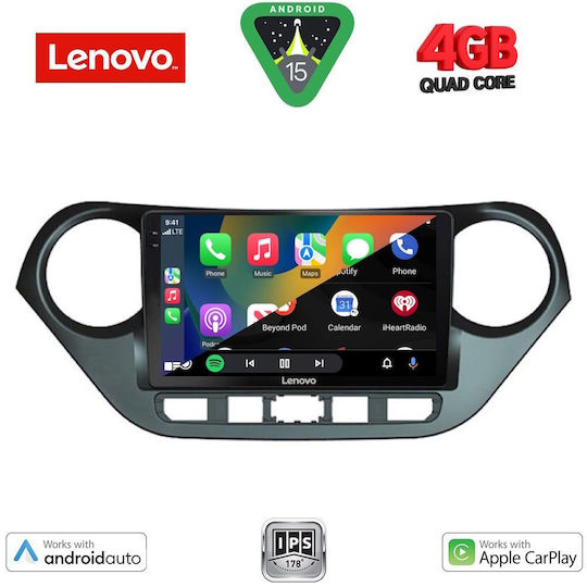 Lenovo Car Audio System for Hyundai i10 2014-2020 (Bluetooth/USB/AUX/WiFi/GPS/Apple-Carplay/Android-Auto) with Touch Screen 9"
