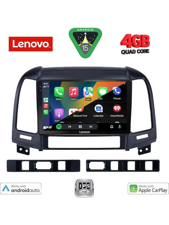 Lenovo Car Audio System for Hyundai Santa Fe 2005-2013 (Bluetooth/USB/AUX/WiFi/GPS/Apple-Carplay/Android-Auto) with Touch Screen 9"