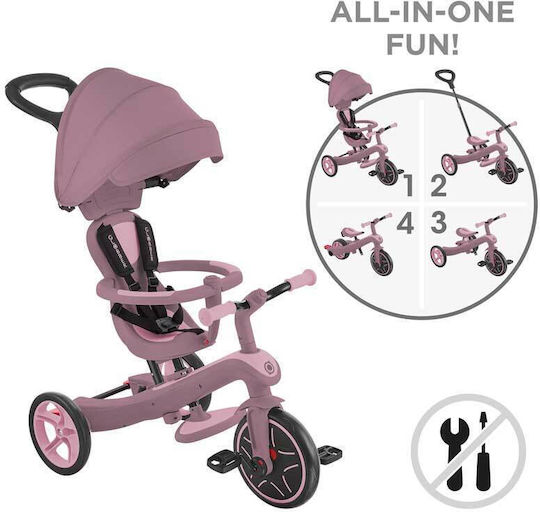 Globber Explorer Trike Ecologic Превозно Средство с Ръкохватка за Родител 4 в 1 за 18 Месеца Berry