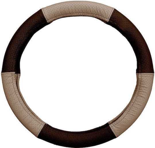 Beige Perforated Natural Leather Steering Wheel Cover 37-39 Cm Mega Drive