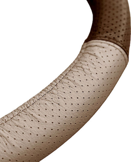 Beige Perforated Natural Leather Steering Wheel Cover 37-39 Cm Mega Drive