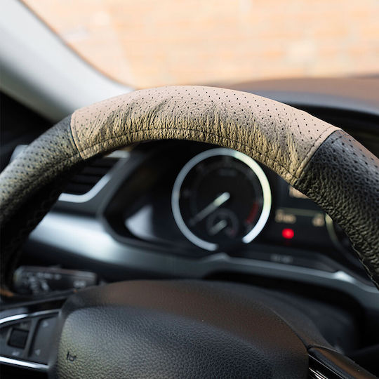 Beige Perforated Natural Leather Steering Wheel Cover 37-39 Cm Mega Drive
