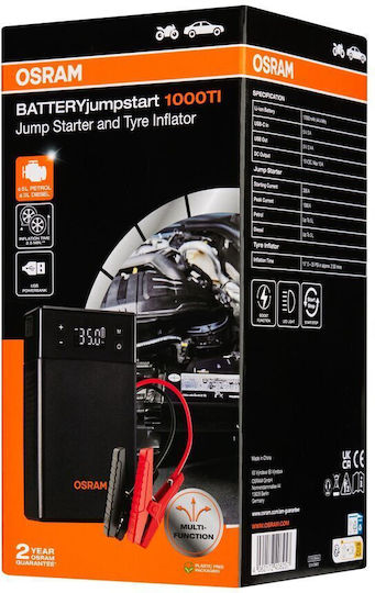 Osram 1000TI Φορητός Εκκινητής Μπαταρίας Αυτοκινήτου 12000mAh με Power Bank / USB / Φακό 12V