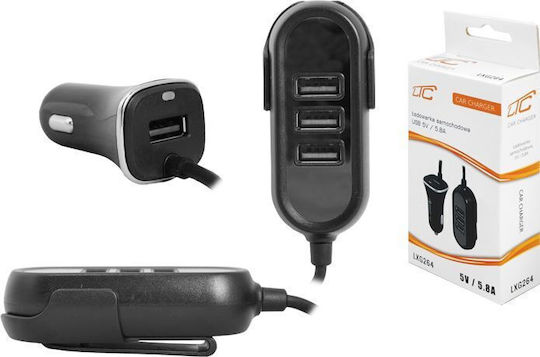 LTC Audio Car Charger 5.8A with 3 USB-A Ports Black Color