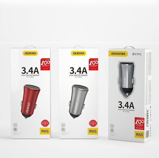 Dudao Auto-Ladegerät 3.4A mit Anschlüssen: 2xUSB Silber Farbe