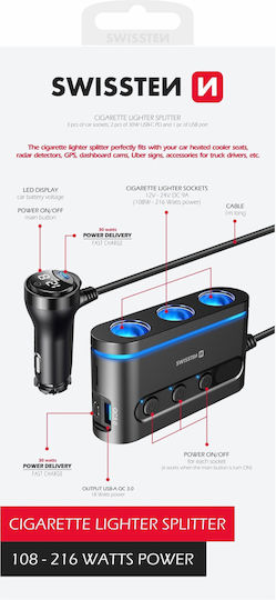 Swissten Încărcător Auto 30W 10A Încărcare Rapidă cu un Port: 1xUSB Negru Culoare